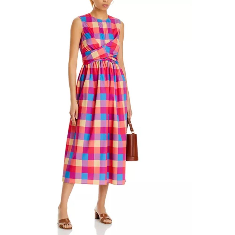 Misook  checkered crossover front Maxi dress M Preppy Vibrant Dopamine dressing